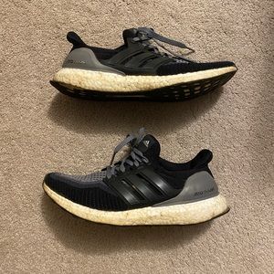 Well worn adidas ultra boost 2.0 black grey sneake